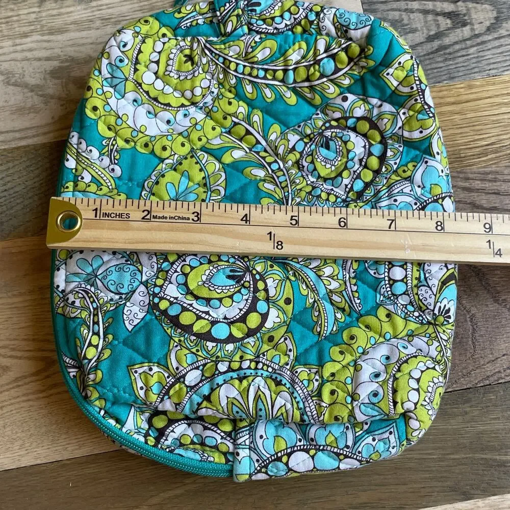 Vera Bradley Quilted Cosmetic Makeup Bag Turquoise Green Paisley Travel